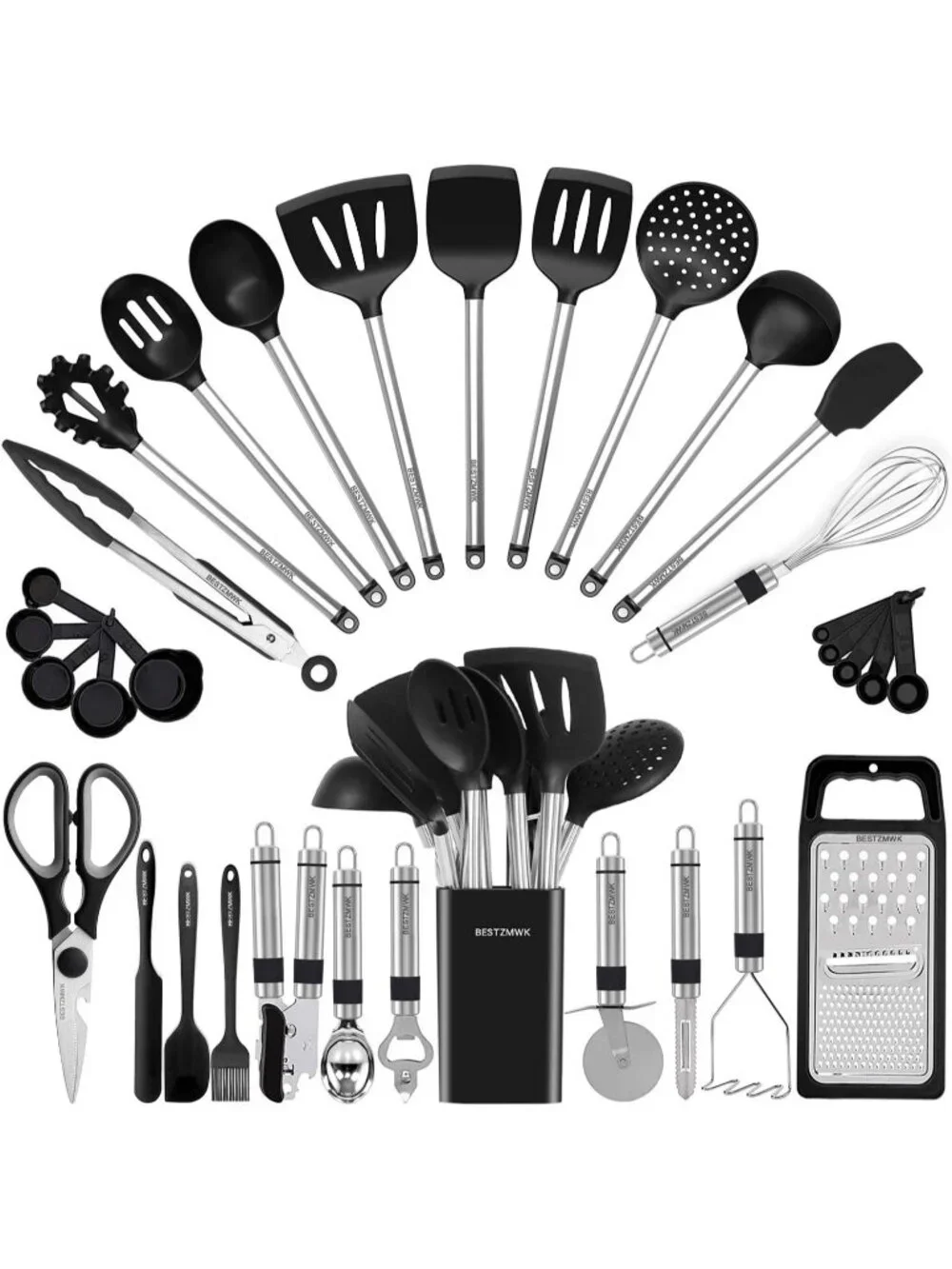 Kitchen Utensil Set-Silicone Cooking 33 Nonstick Kitchen Gadgets & Spoons Black